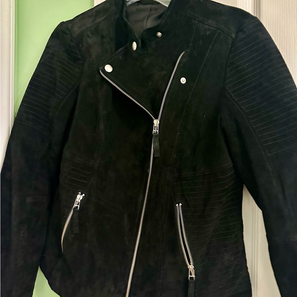 Black Suede leather biker Esmara by Heidi Klum jacket size medium - Picture 4 of 9